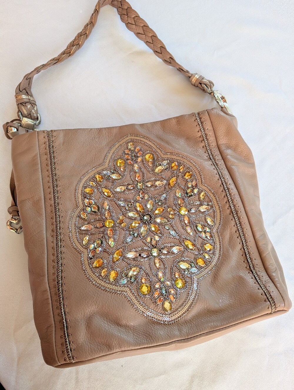 Brighton Beaded Leather Bag with Amber Crystal Detail
